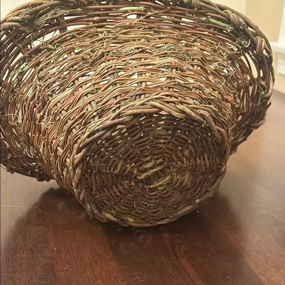 Rustic Woven Basket with metal Handle